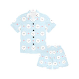 White cute pomeranian pattern Kids' Boys' Girls' V-Neck Short Pajama Set