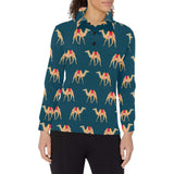 Camel pattern blue blackground Women's Long Sleeve Polo Shirt