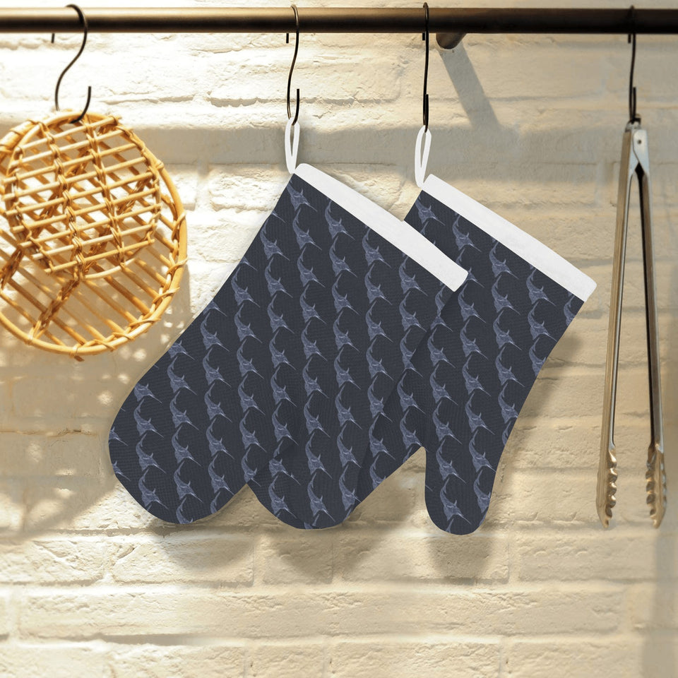Swordfish Pattern Print Design 03 Heat Resistant Oven Mitts