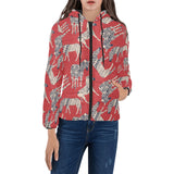 Zebra abstract red background Women's Padded Hooded Jacket