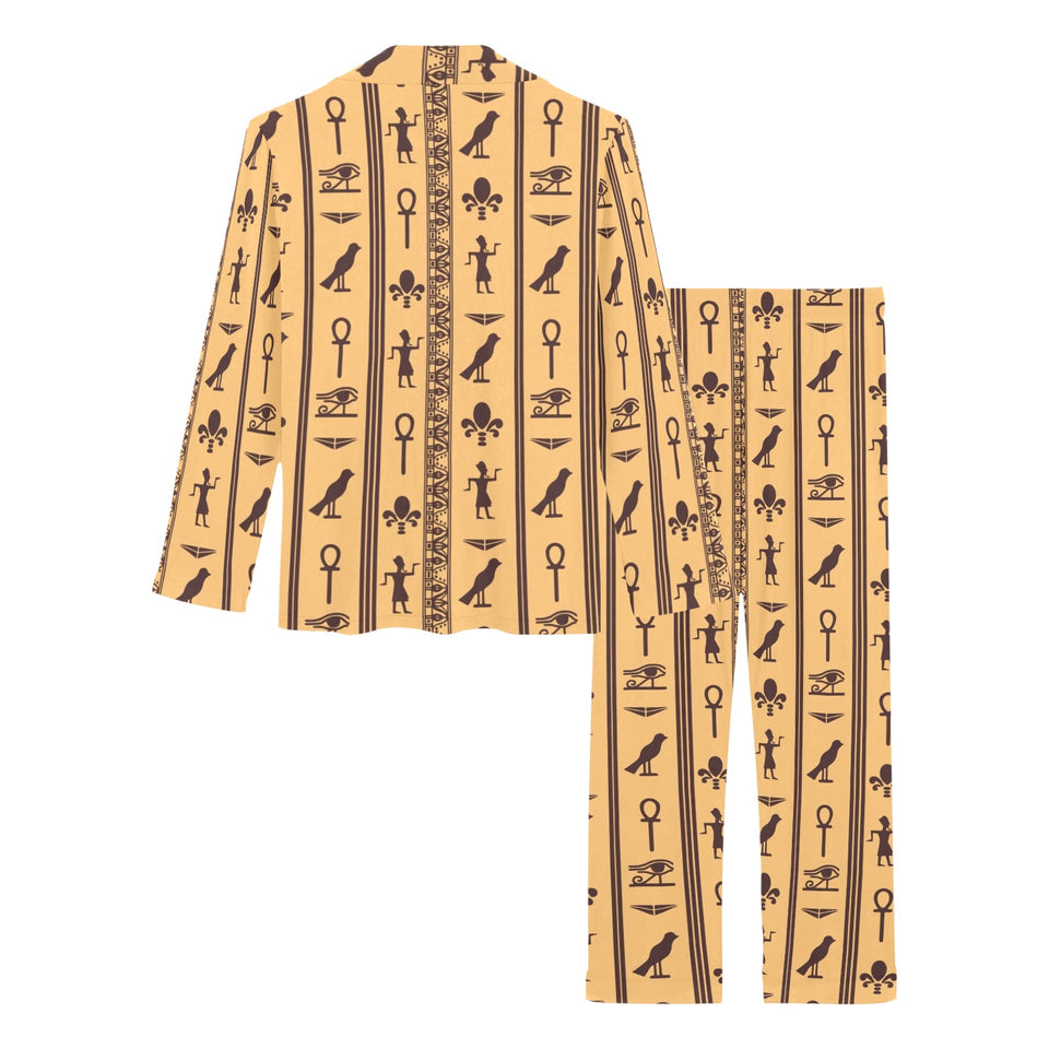 Egypt Hieroglyphics Pattern Print Design 02 Women's Long Pajama Set