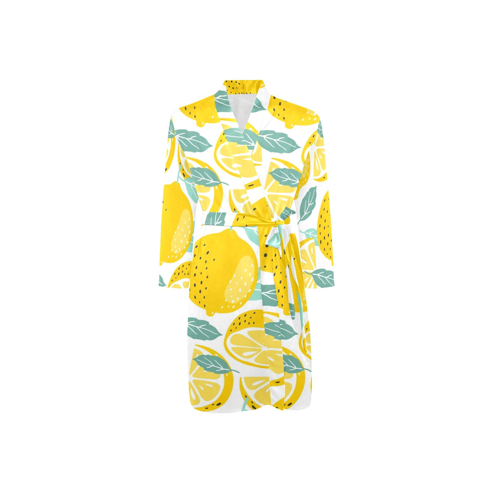 lemon design pattern Men's Long Sleeve Belted Night Robe