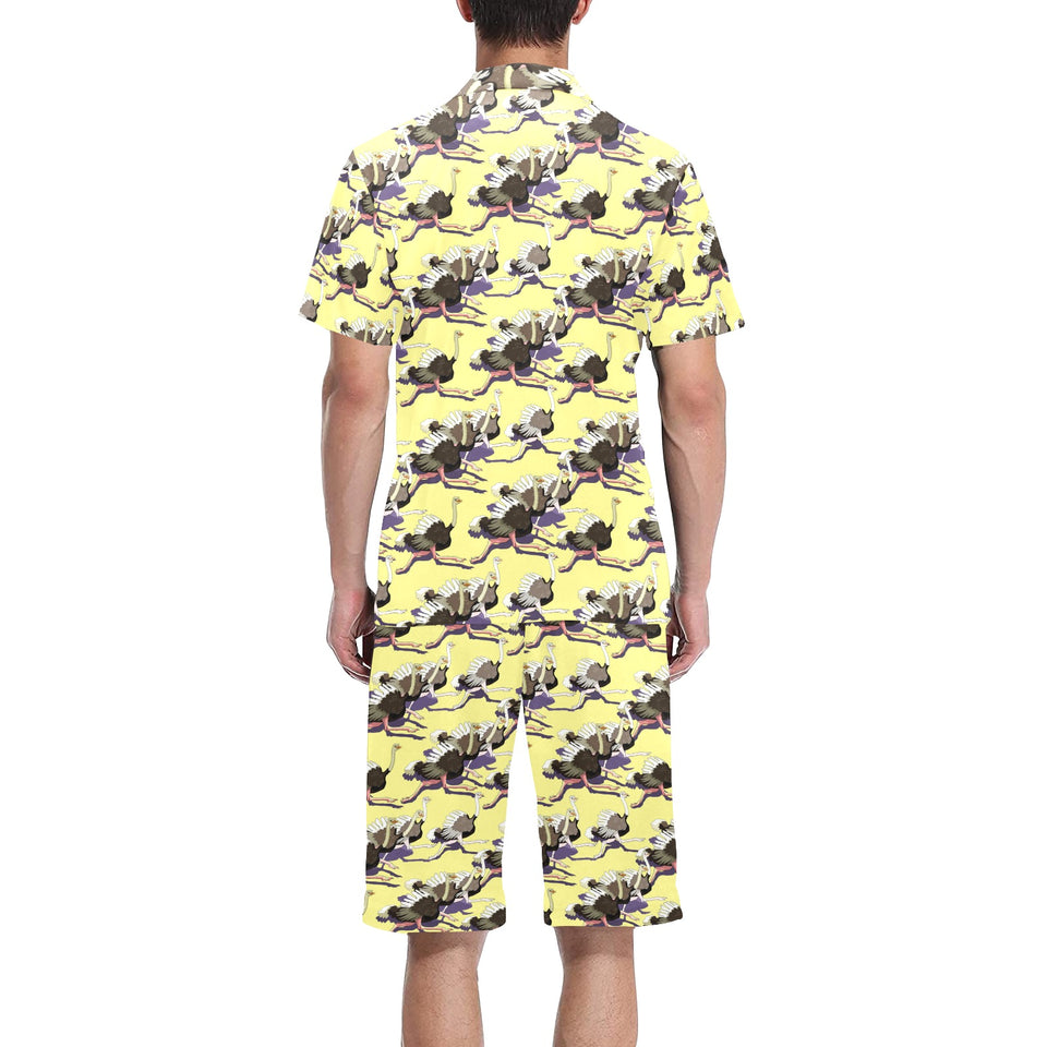 Ostrich Pattern Print Design 04 Men's V-Neck Short Pajama Set