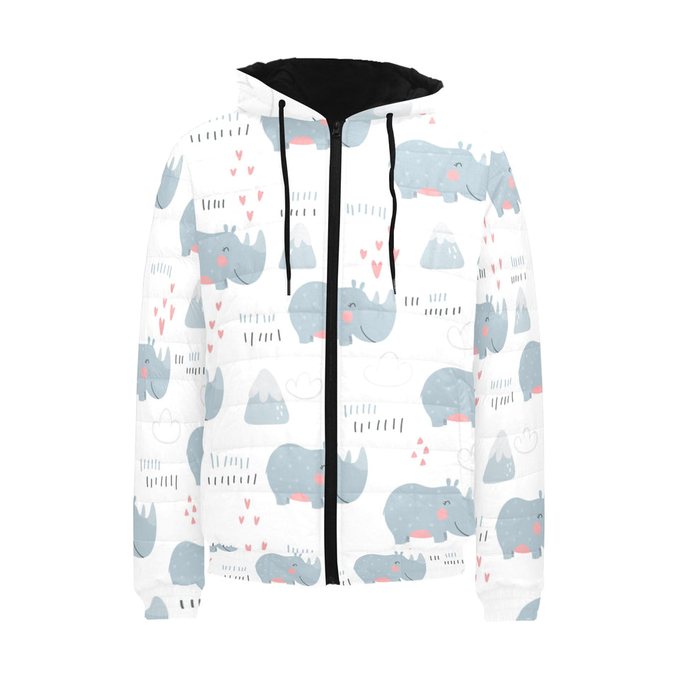 cute rhino heart pattern Men's Padded Hooded Jacket