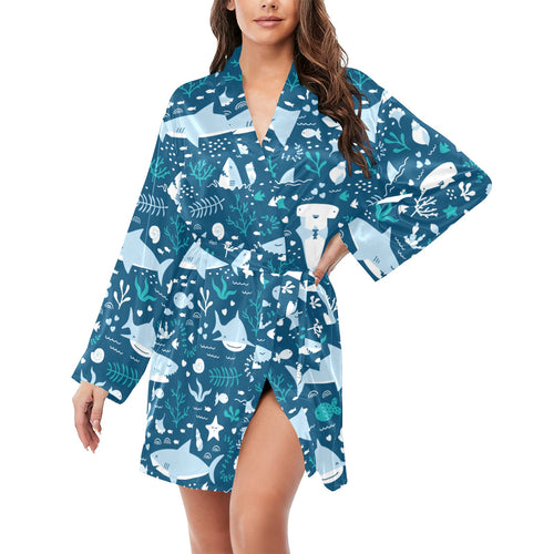 Cute shark pattern Women's Long Sleeve Belted Night Robe