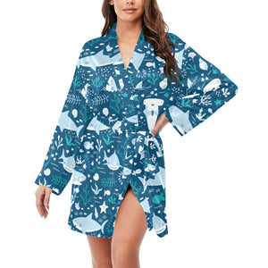 Cute shark pattern Women's Long Sleeve Belted Night Robe