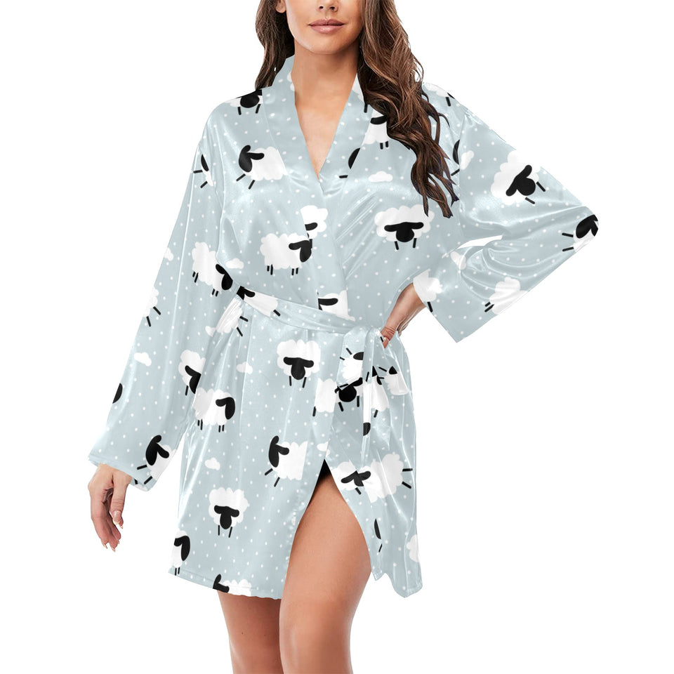 Sheep polka dot cloud pattern Women's Long Sleeve Belted Night Robe