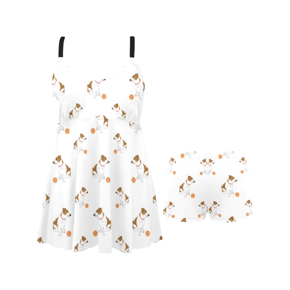 Jack Russel Pattern Print Design 05 Chest Sexy Pleated Two Piece Swim Dress