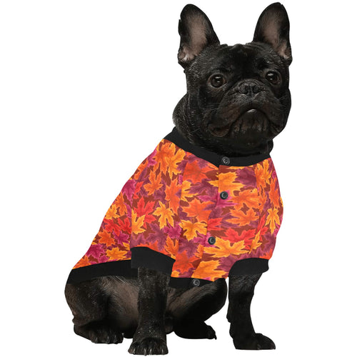 Autumn maple leaf pattern All Over Print Pet Dog Round Neck Fuzzy Shirt