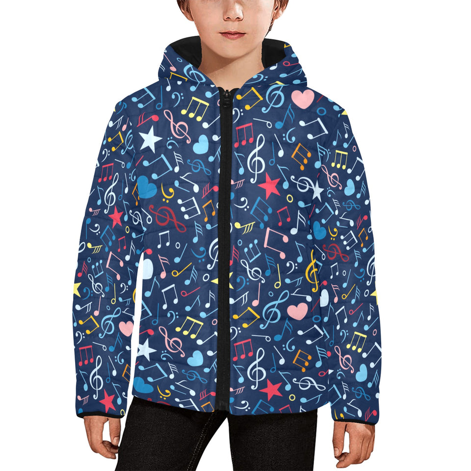 Music Notes Pattern Print Design 03 Kids' Boys' Girls' Padded Hooded Jacket