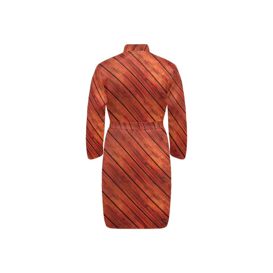 Wood Printed Pattern Print Design 03 Men's Long Sleeve Belted Night Robe