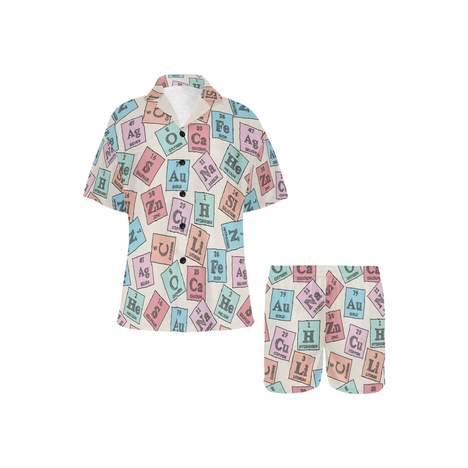 Chemistry Periodic Table Pattern Print Design 02 Women's V-Neck Short Pajama Set
