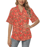 Red Tomato Pattern Women's All Over Print Hawaiian Shirt