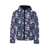Pink sakura cherry blossom blue background Kids' Boys' Girls' Padded Hooded Jacket