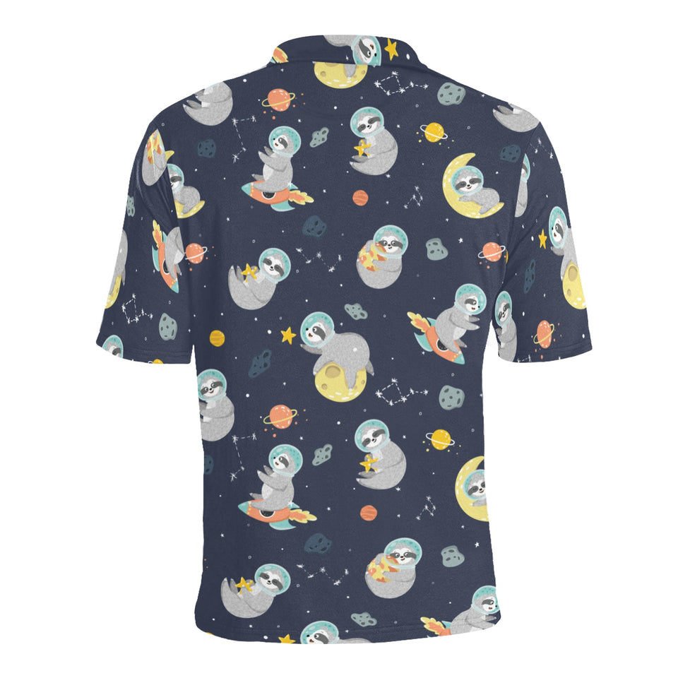 Cute sloth astronaut star planet rocket pattern Men's All Over Print Polo Shirt