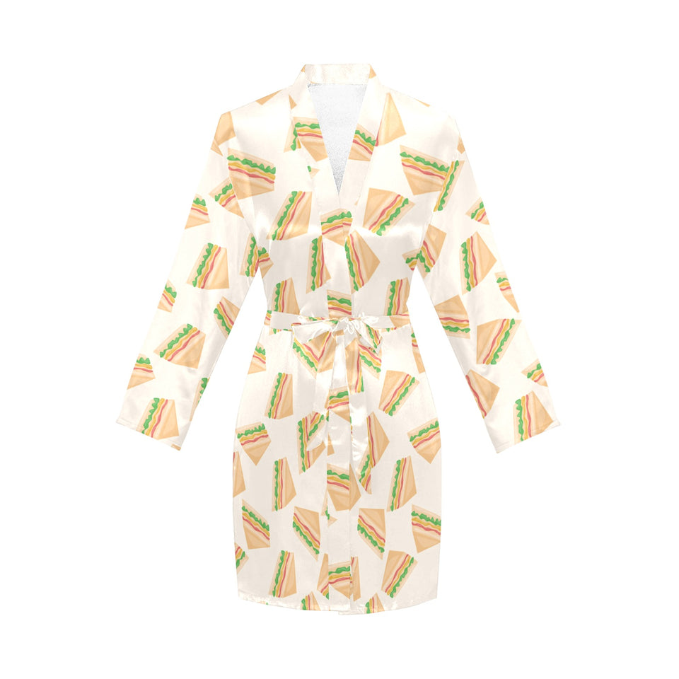 Sandwich Pattern Print Design 01 Women's Long Sleeve Belted Night Robe