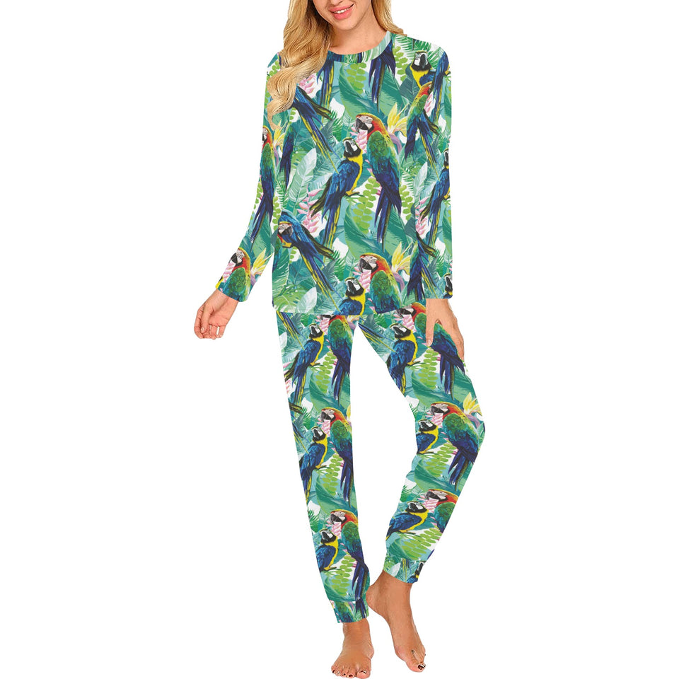 Colorful parrot exotic flower leaves Women's All Over Print Pajama Set