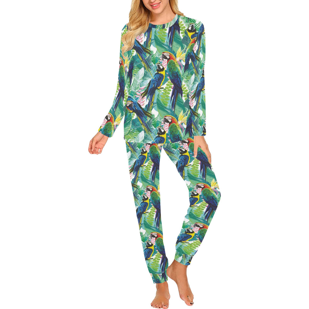 Colorful parrot exotic flower leaves Women's All Over Print Pajama Set