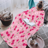 cherry flower pattern pink background Blanket Robe with Sleeves