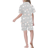 Heart pattern gray background Kids' Boys' Girls' V-Neck Short Pajama Set