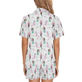 cute mermaid dolphin fish starfish pattern Women's V-Neck Short Pajama Set