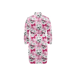 Yorkshire Terrier Pattern Print Design 03 Men's Long Sleeve Belted Night Robe