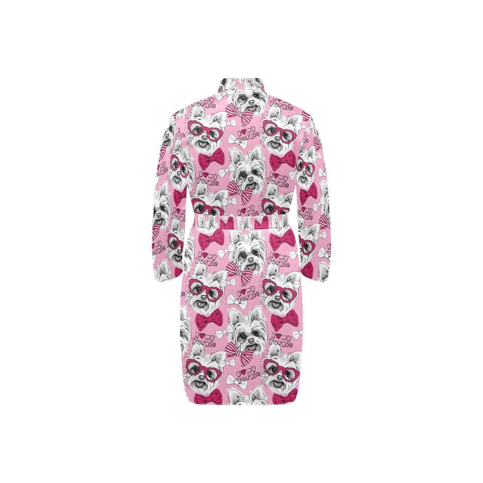 Yorkshire Terrier Pattern Print Design 03 Men's Long Sleeve Belted Night Robe