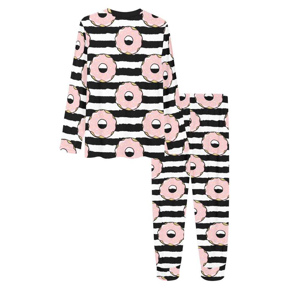 Donuts pink icing striped pattern Women's All Over Print Pajama Set
