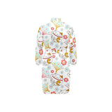 Maneki neko cat fan sakura Men's Long Sleeve Belted Night Robe