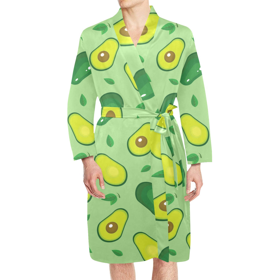 Avocado pattern green background Men's Long Sleeve Belted Night Robe
