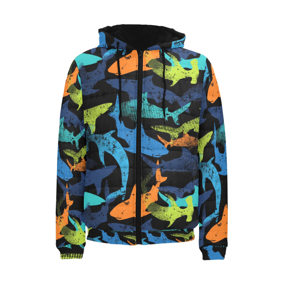 Colorful shark Men's Padded Hooded Jacket