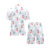 Snowman christmas tree snow gray background Men's V-Neck Short Pajama Set