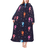Watercolor colorful seahorse pattern Blanket Robe with Sleeves