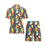 Colorful parrot flower pattern Men's V-Neck Short Pajama Set