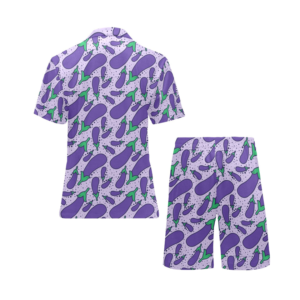 Eggplant Pattern Print Design 03 Men's V-Neck Short Pajama Set