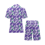 Eggplant Pattern Print Design 03 Men's V-Neck Short Pajama Set