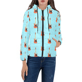 electric guitar pattern light blue background Women's Padded Hooded Jacket