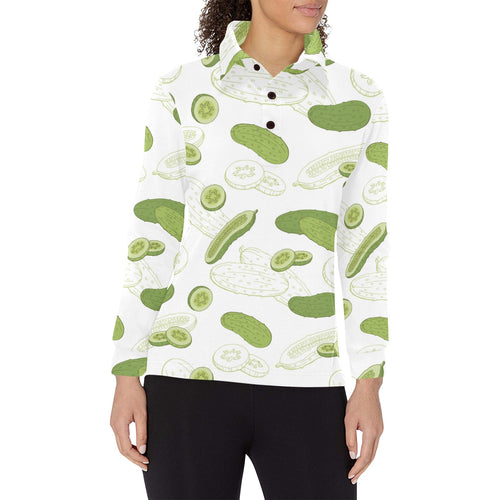 Cucumber sketch pattern Women's Long Sleeve Polo Shirt