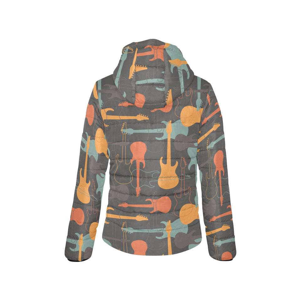 electric guitars pattern Women's Padded Hooded Jacket