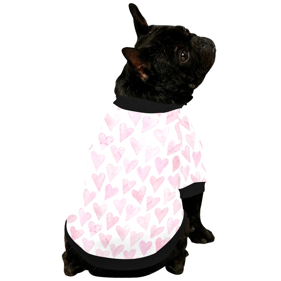 Watercolor pink heart pattern All Over Print Pet Dog Round Neck Fuzzy Shirt