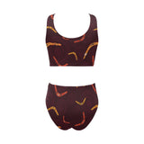 Boomerang Australian aboriginal ornament circle bl Chest Bowknot High Waisted Bikini Swimsuit