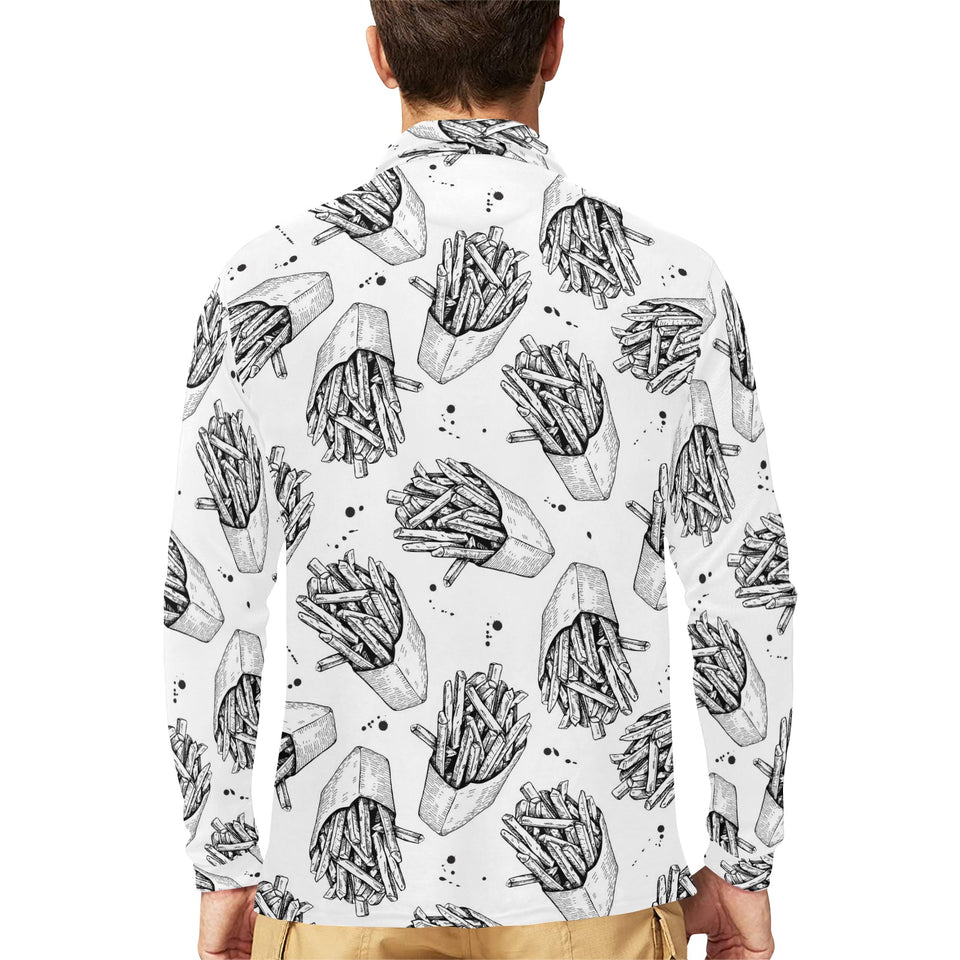 Hand drawn french fries pattern Men's Long Sleeve Polo Shirt