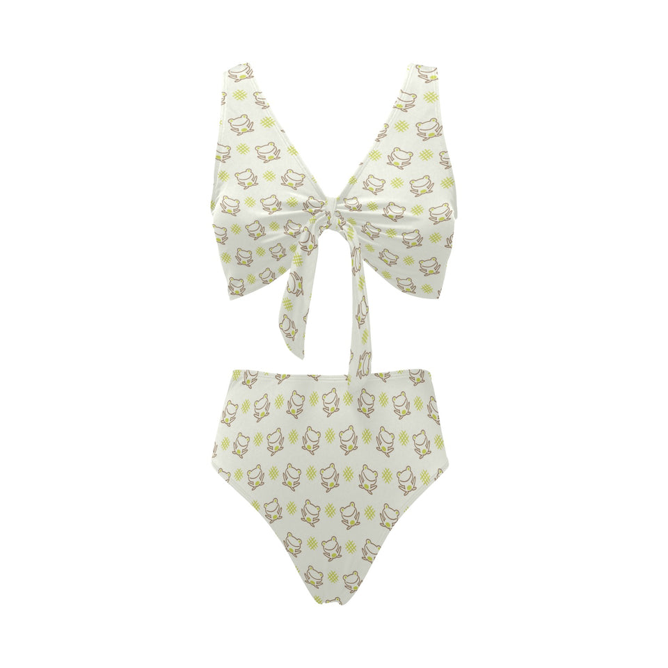 Cute cartoon frog baby pattern Chest Bowknot High Waisted Bikini Swimsuit