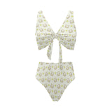 Cute cartoon frog baby pattern Chest Bowknot High Waisted Bikini Swimsuit