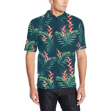 heliconia flowers, palm and monstera leaves on bla Men's All Over Print Polo Shirt