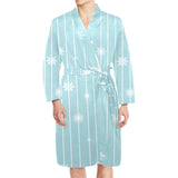 Snowflake pattern blue stripe background Men's Long Sleeve Belted Night Robe