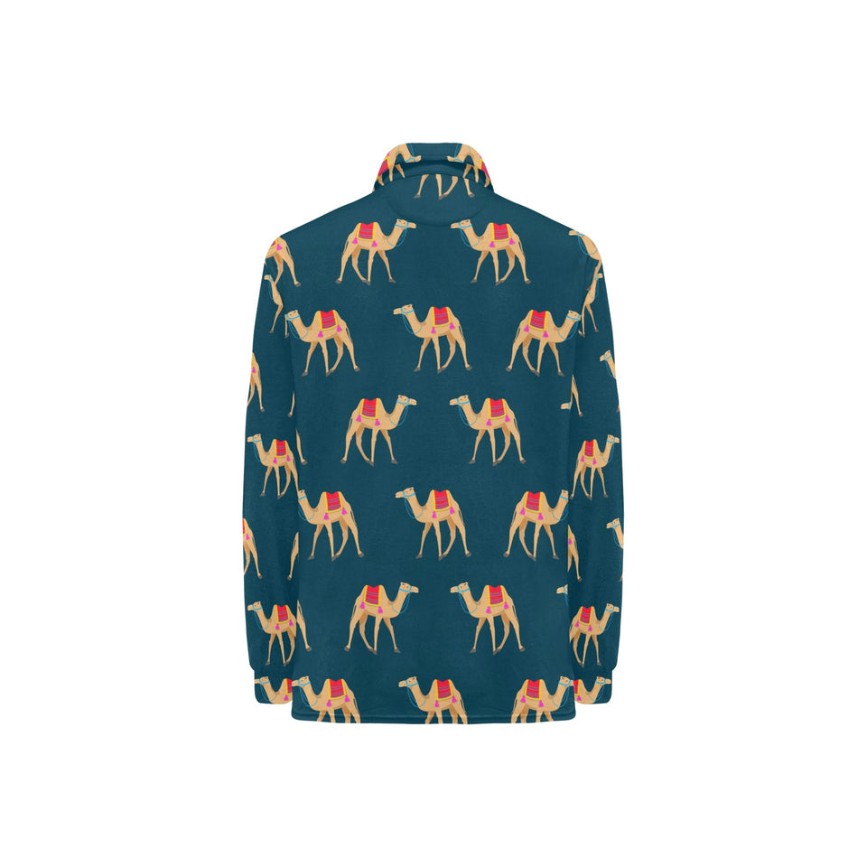 Camel pattern blue blackground Women's Long Sleeve Polo Shirt