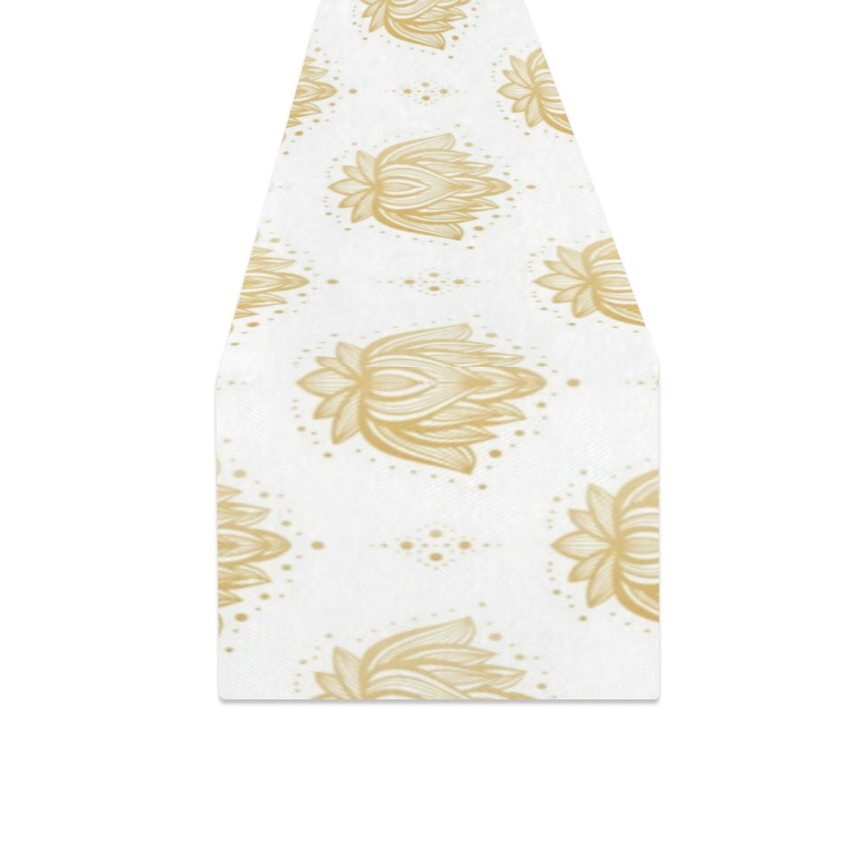 Gold Ornamental lotue waterlily symbol pattern Table Runner