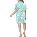 Llama alpaca cactus leaves pattern Kids' Boys' Girls' V-Neck Short Pajama Set