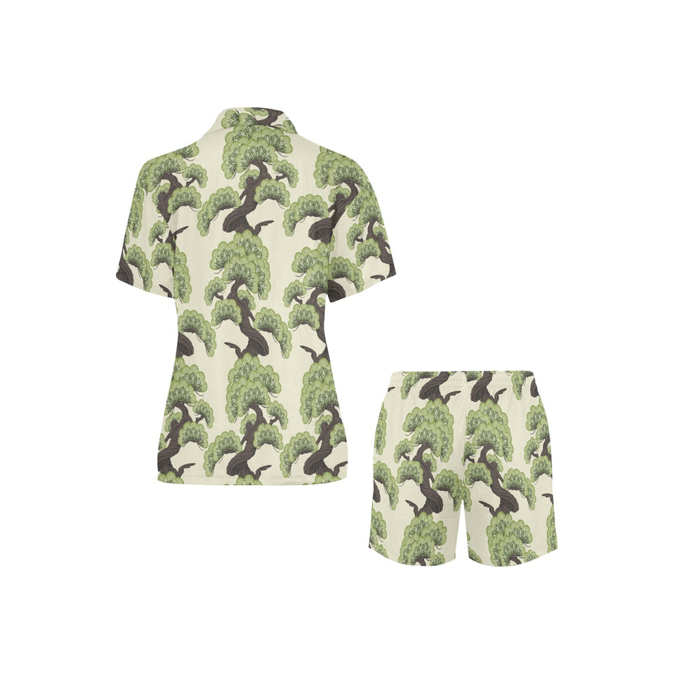 Bonsai pattern Women's V-Neck Short Pajama Set